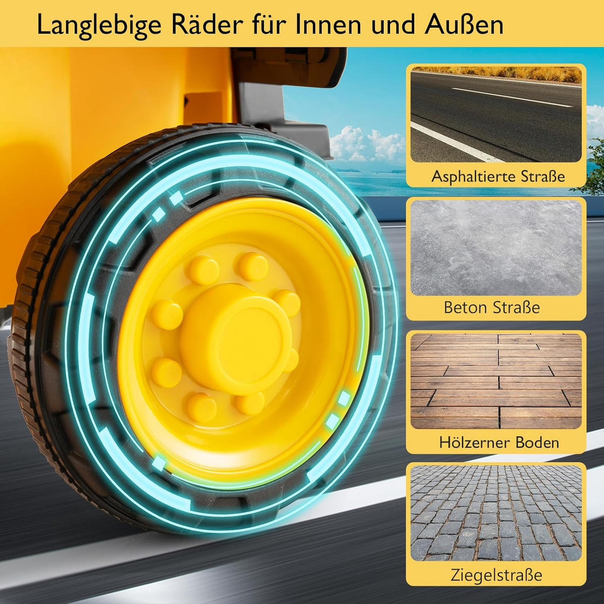 MULDENKIPPER 6V Kinder Gelb - Gelb, Kunststoff (65.5/40/44cm) - COSTWAY