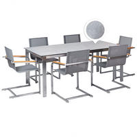 GARTENMÖBEL SET 6-Sitzer Keramik-Glas Textil grau Cosoleto - Silberfarben/Grau, Glas - Beliani