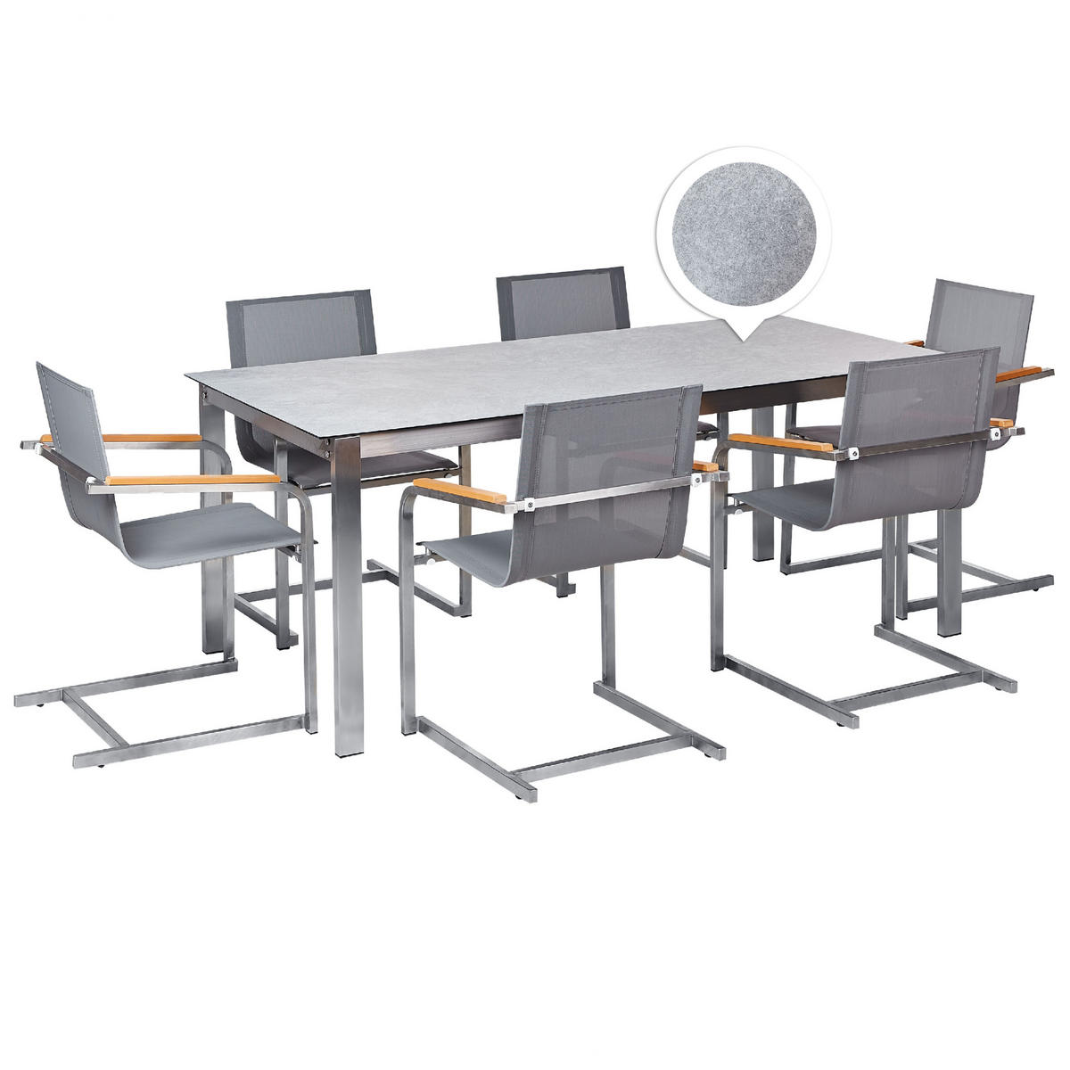 GARTENMÖBEL SET 6-Sitzer Keramik-Glas Textil grau Cosoleto - Silberfarben/Grau, Glas - Beliani