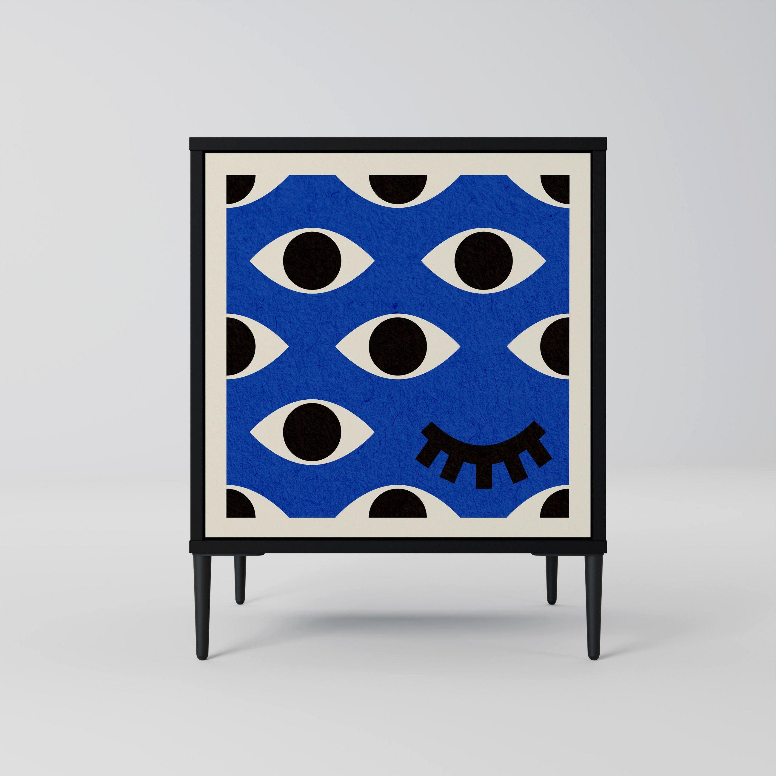 SIDEBOARD GEOMETRIC EYES, Schwarz, 57,5x42x72,5 cm, Schwarze Metallfüße - Multicolor/Schwarz, Holzwerkstoff/Metall (57.5/72.5/42cm) - SpaceRebels