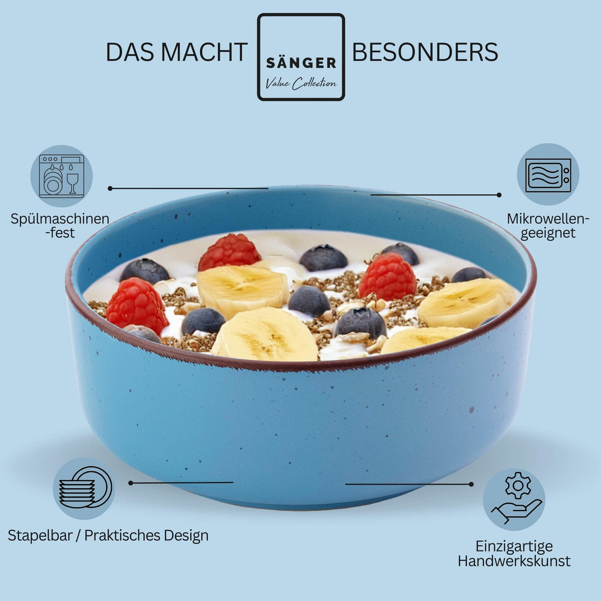 SCHALEN BOMBAY MEERESBODEN - 4 teilig aus Steingut - Blau/Braun, Stein (16.5/16.5/6.5cm) - Sänger