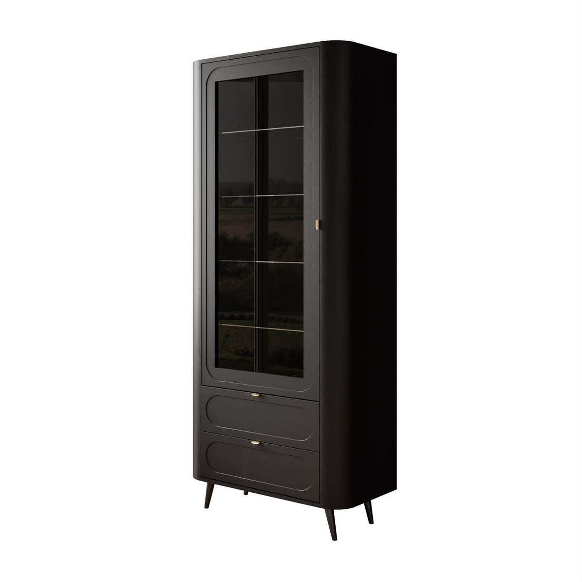 VITRINE SHADOW II verglast mit Regalböden - Schwarz, Holzwerkstoff (78/185/40cm) - Lookway