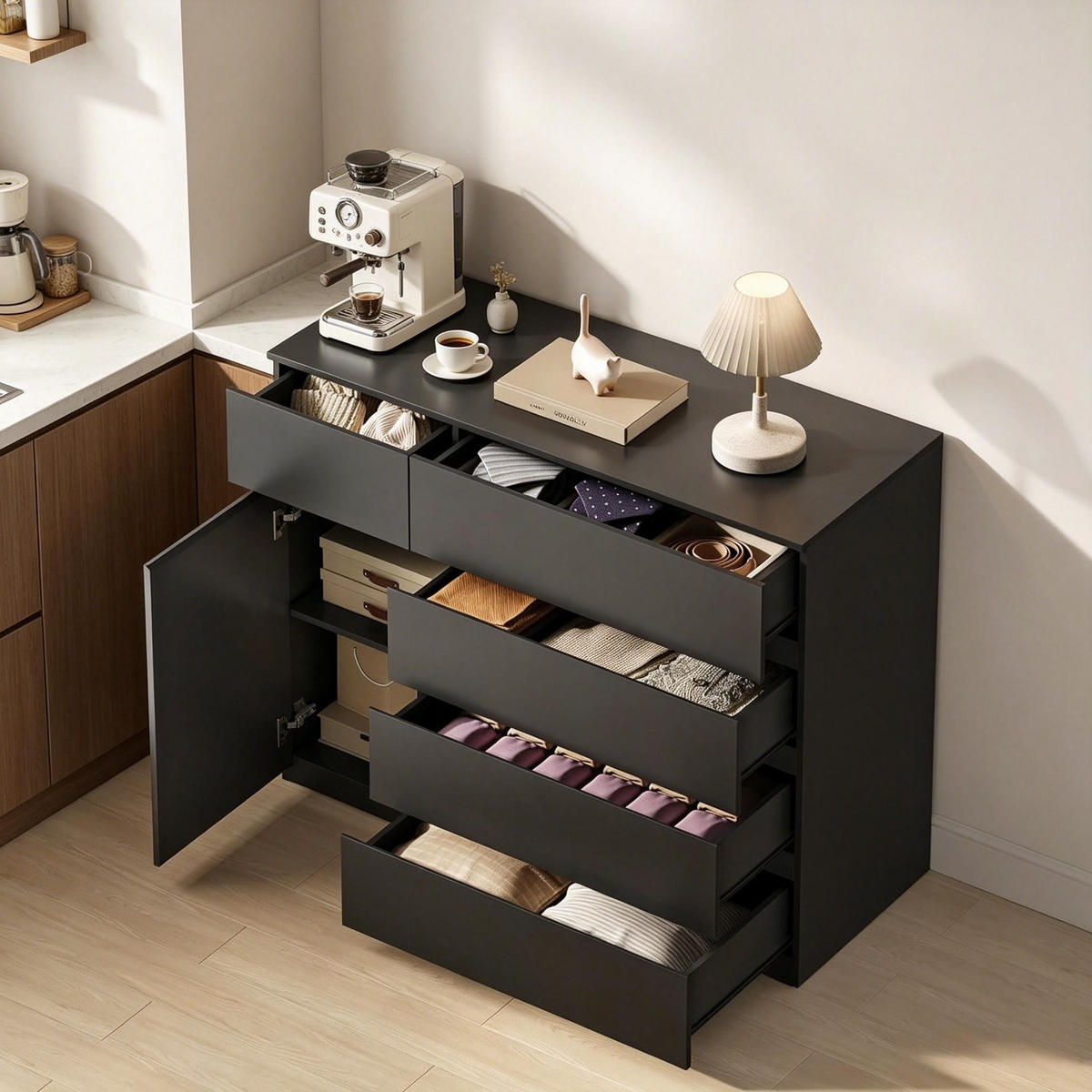 KOMMODE Schwarz 100/40/80 cm - Schwarz, Holzwerkstoff (100/80/40cm) - PANGIVO