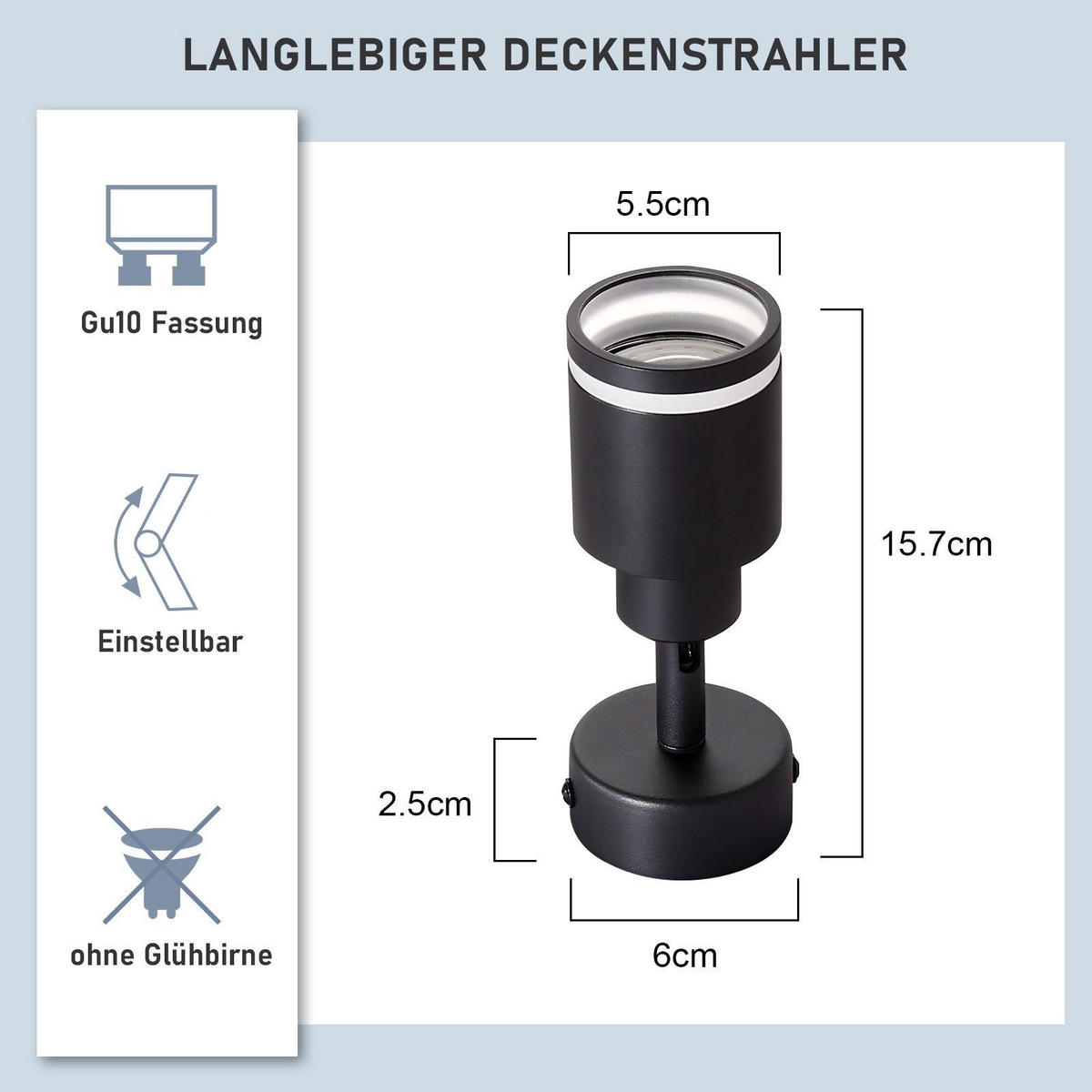 STRAHLER Lauterberg 1-flammig 6/6/15.7 cm - Schwarz, Metall (6/6/15.7cm) - Nettlife