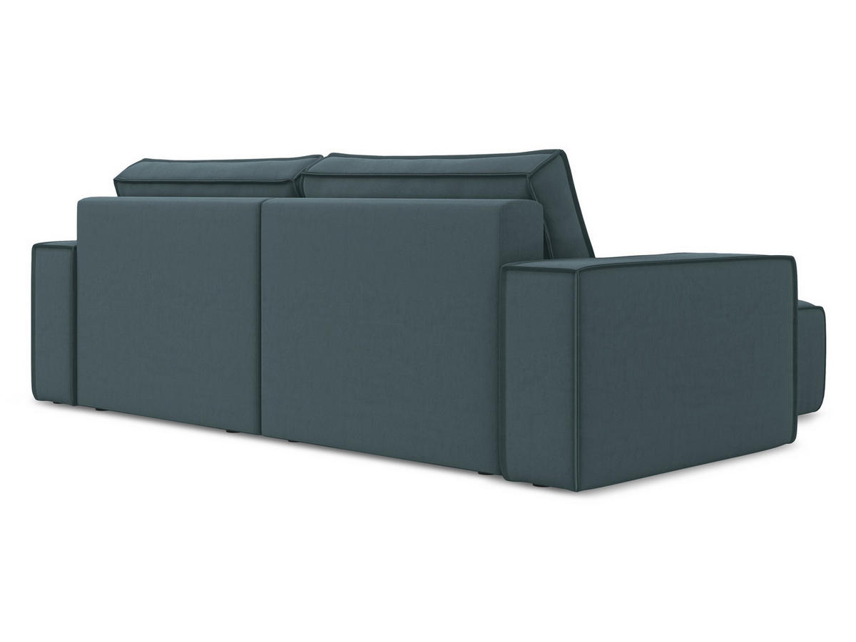 ECKSOFA mit Schlaffunktion Samt Stoff Blau - Blau/Petrol, Kunststoff/Textil (148/257cm) - Makamii