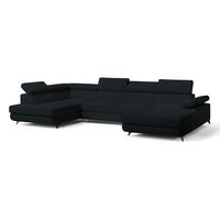 WOHNLANDSCHAFT RUBANO L-S Schwarz Boucle-Stoff mit Schlaffunktion - Schwarz, Holz (339/89/190cm) - MASSENO