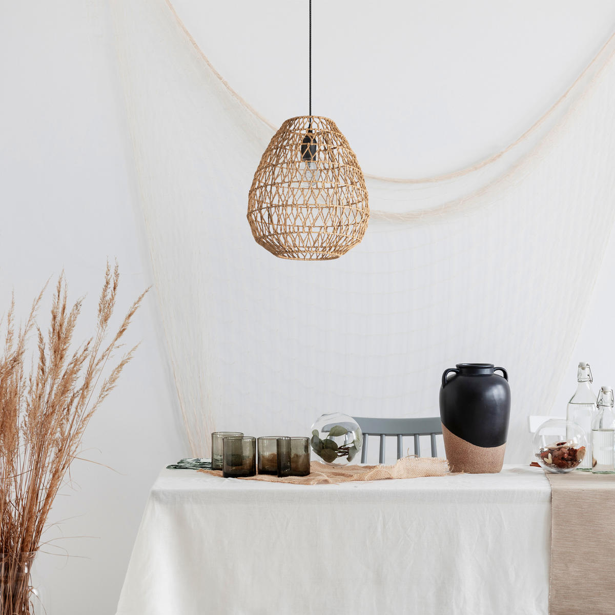 PENDELLEUCHTE Kageeg - Beige/Schwarz, Metall (30/30/33cm) - Paco Home