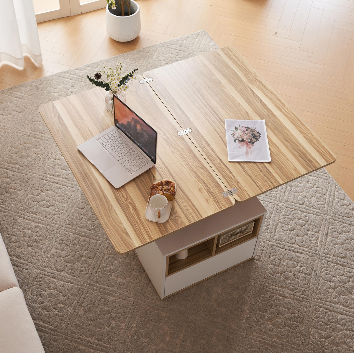 COUCHTISCH aus Spanplatte 100x51x47 cm in Weiß mit höhenverstellbarer Tischplatte - Weiß, Holzwerkstoff (100/51/47cm) - Modfu