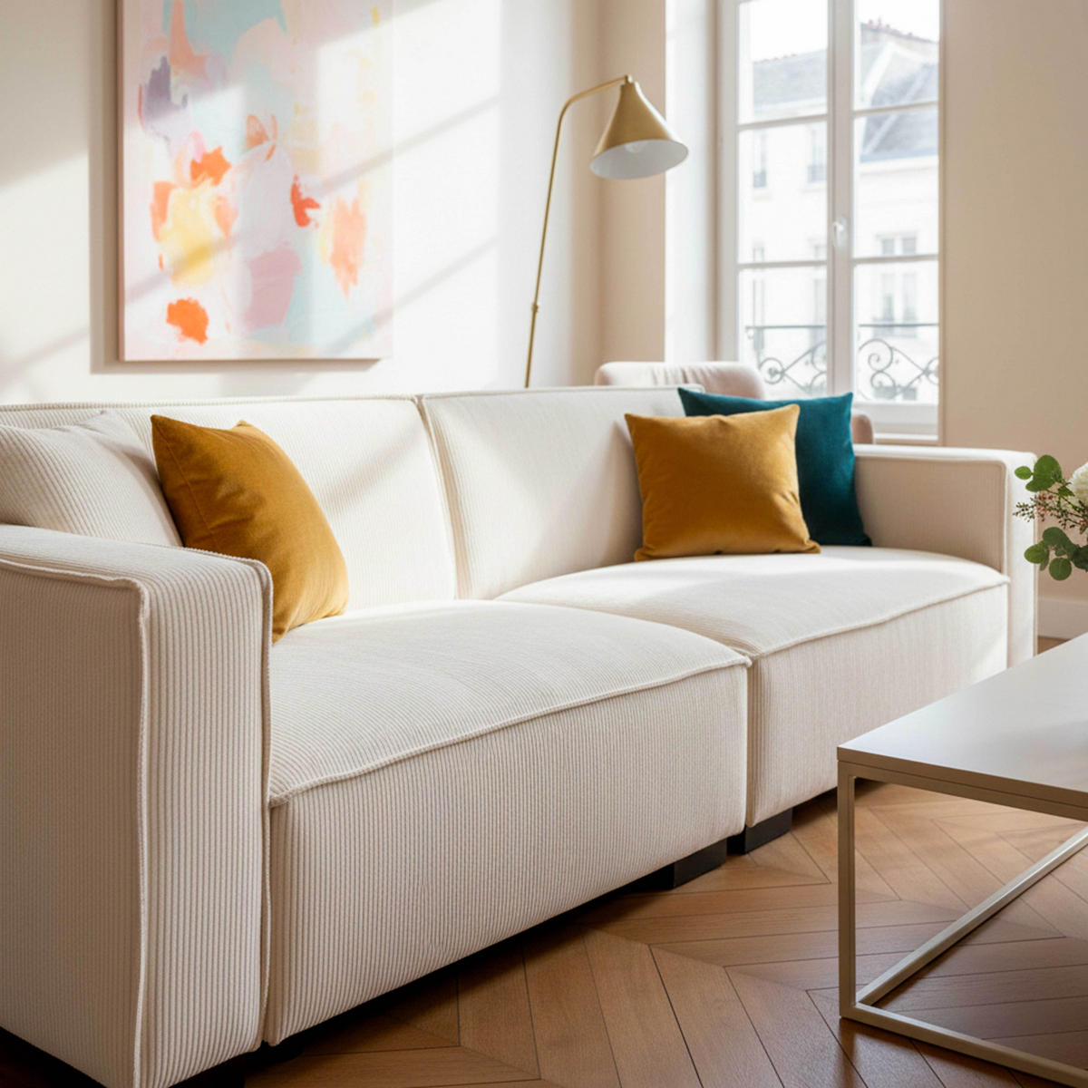 SOFA 3-Sitzer, Weiß - Weiß, Textil (90/76/230cm) - Oviala