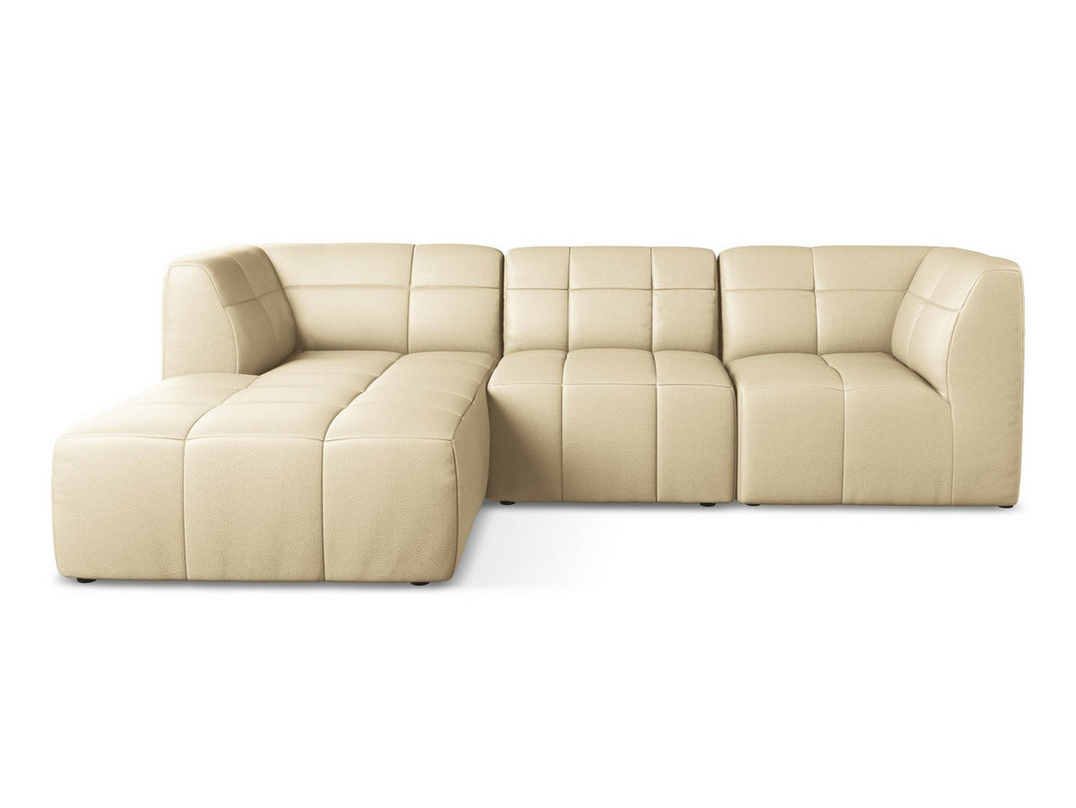 ECKSOFA Links Kunstleder Beige - Beige/Schwarz, Holzwerkstoff/Kunststoff (266/175cm) - Makamii