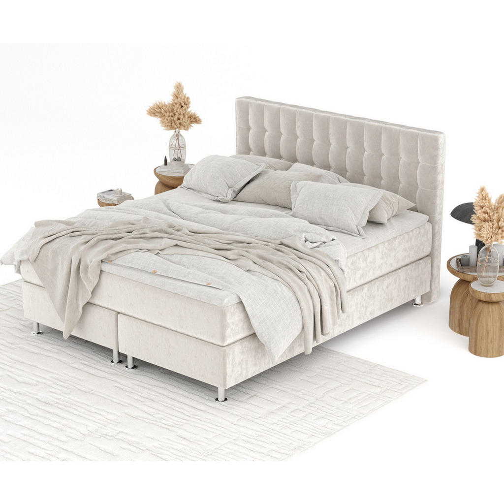 Thumbnail - Maison de Reve Boxspringbett, Ecru, Textil, Buche, Kiefer, H3, Höhe ca. 21 cm, 180x200 cm, Oeko-Tex® Standard 100, FSC 1...