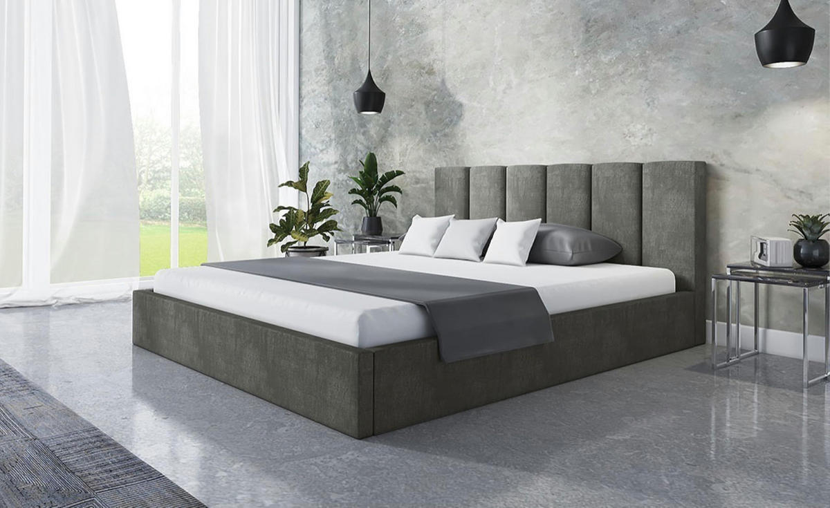 BETT 180x200 - Polsterbett mit Bettkasten und Holzrahmen - Modern Betten - Glatter Kronos-Stoff - Kollektion Tokio, Dunkelgrau - AlpiMeble - Dunkelgrau, Holz/Kunststoff (180/200cm) - Alpi-Möbel