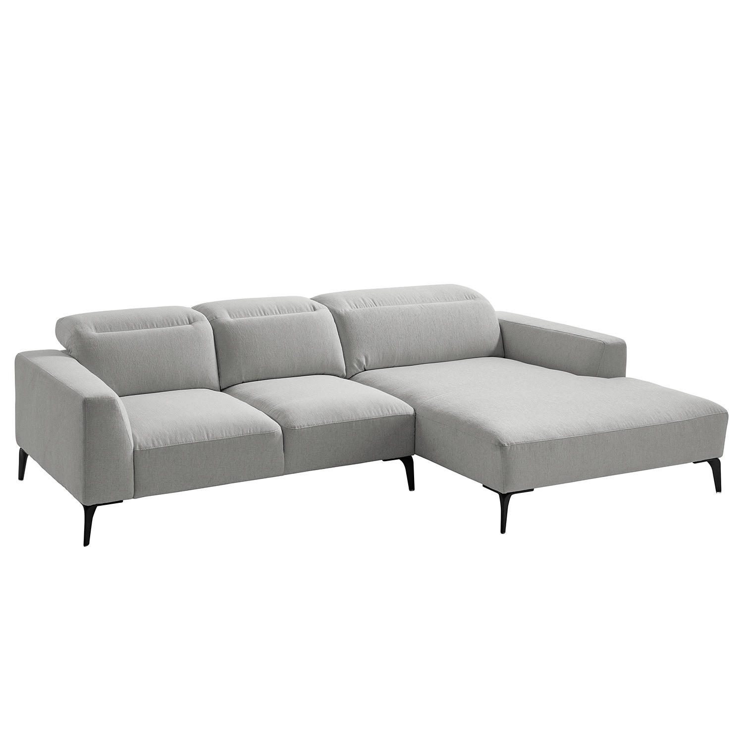 ECKSOFA mit Longchair - Hellgrau/Schwarz, Textil/Metall (265/180cm) - home24