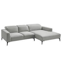 ECKSOFA mit Longchair - Hellgrau/Schwarz, Textil/Metall (265/180cm) - home24