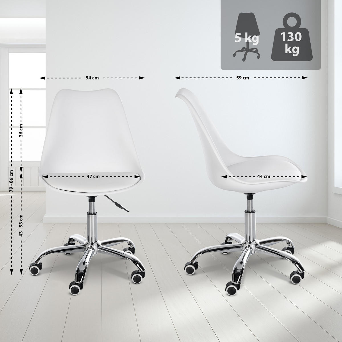 HOCKER Kunststoff weiß - Chromfarben/Weiß, Kunststoff/Metall (51/78/55cm) - CLP