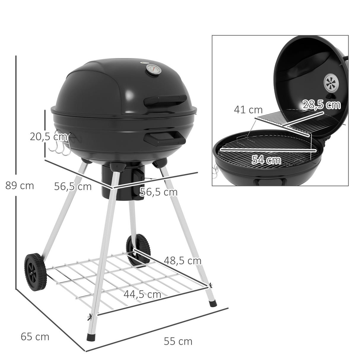 KUGELGRILL - Schwarz, Metall (55/89/65cm) - Outsunny