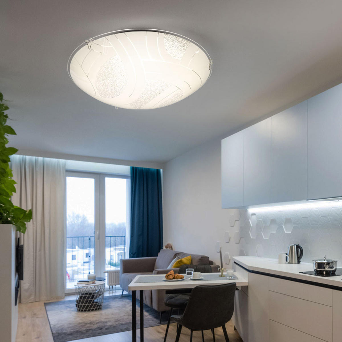 LED DECKENLEUCHTE Metall Weiß Kristalloptik - Weiß, Glas (25/25/8cm) - Globo Lighting