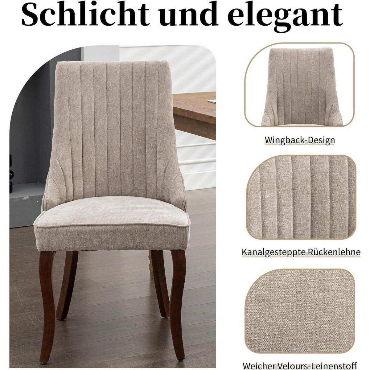 ESSZIMMERSTÜHLE 4er Set Stoff Beige mit Channel-Steppung - Beige, Textil (50/95.5/53.8cm)
