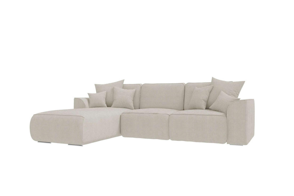 ECKSOFA GUSTO Cordstoff Greige Links inkl. Schlaffunktion - Chromfarben/Greige, Kunststoff/Textil (295/194cm) - 99rooms