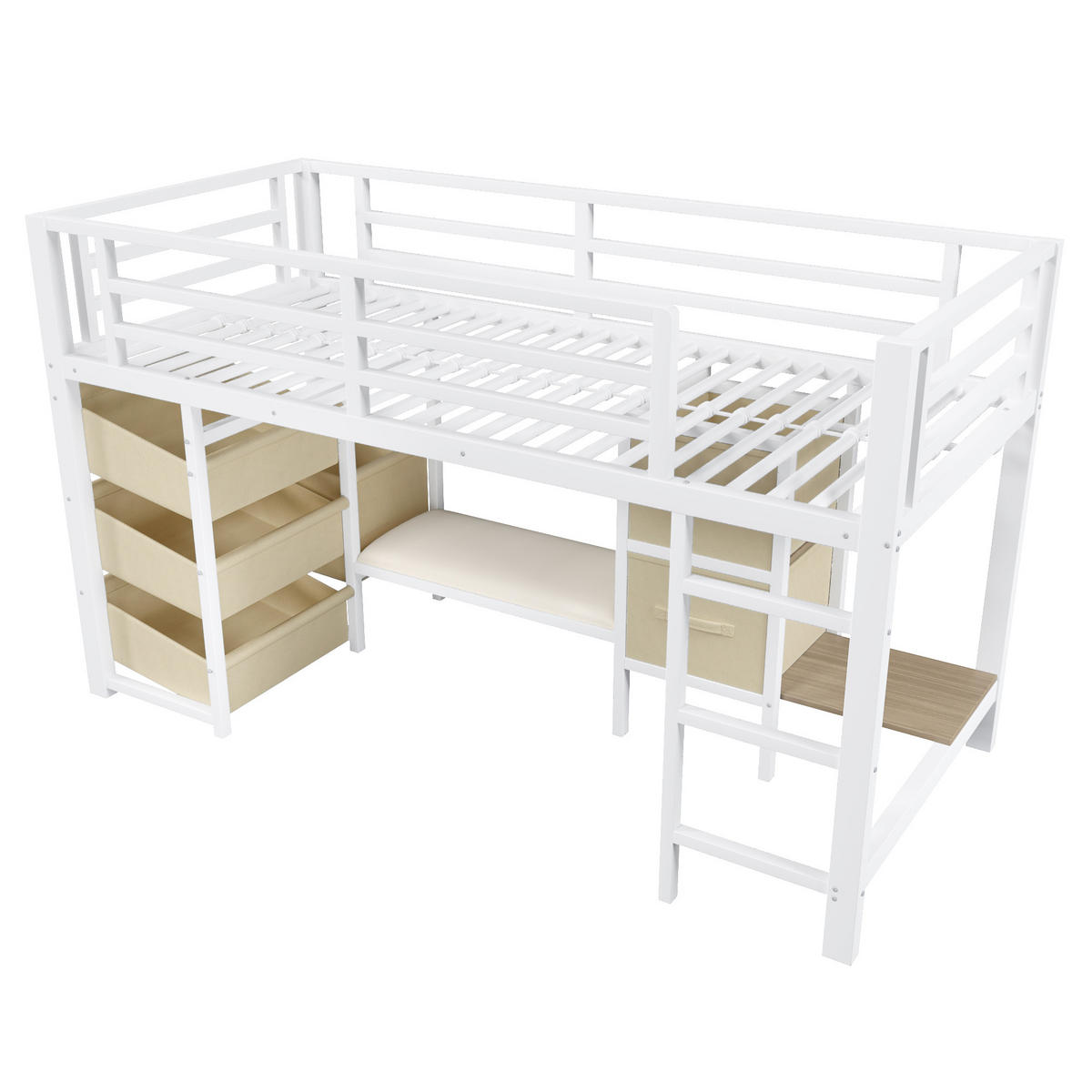 BETT halbhoch 90x200 cm Metall White mit Stauraum - Weiß, Metall (90/200cm) - Meubliv