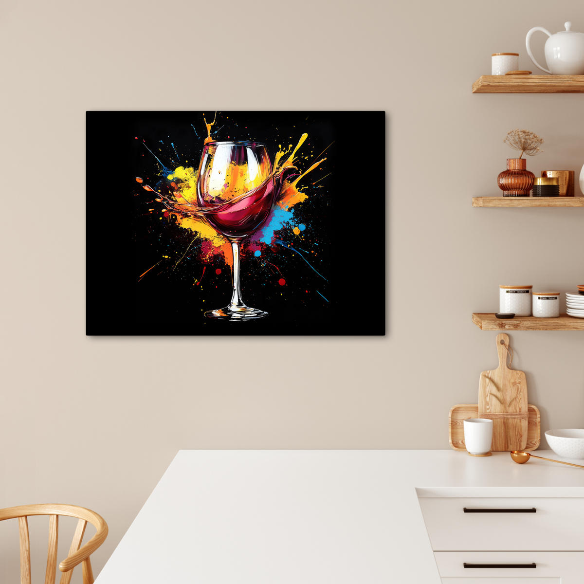 LEINWANDBILD Wein - Glas - Graffiti - Getränk - Rot - Farbe Wandbilder 80x60 cm - Weinrot, Textil (80/60cm) - MuchoWow