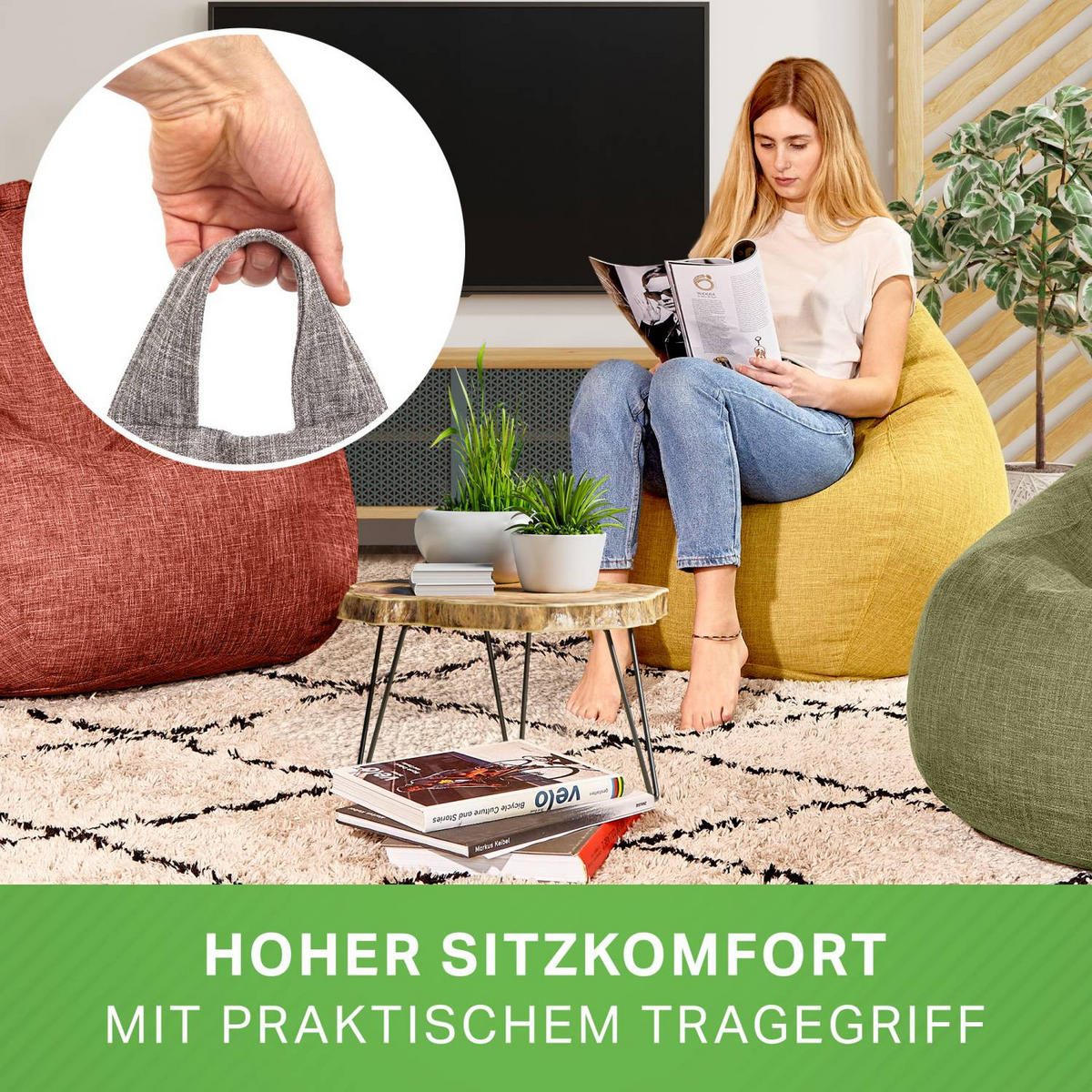 SITZSACK Indoor "Home Linen" - 300 Liter - Grau, Textil (100/120/50cm) - Green Bean