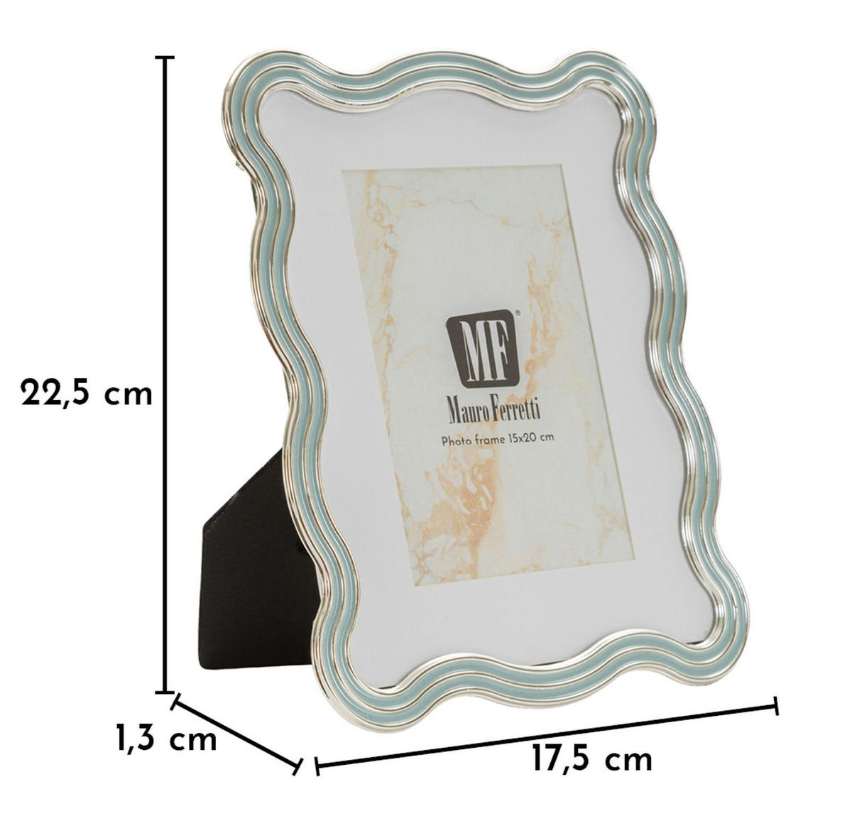 BILDERRAHMEN Elizabeth, Fotoformat 15 x 20 cm, hellblau und silberfarben, Zink und Glas, Rahmen 17,5 x 1,3 x 22,5 cm - Silberfarben/Hellblau, Glas/Metall (17.5/22.5/1.3cm) - Mauro Ferretti