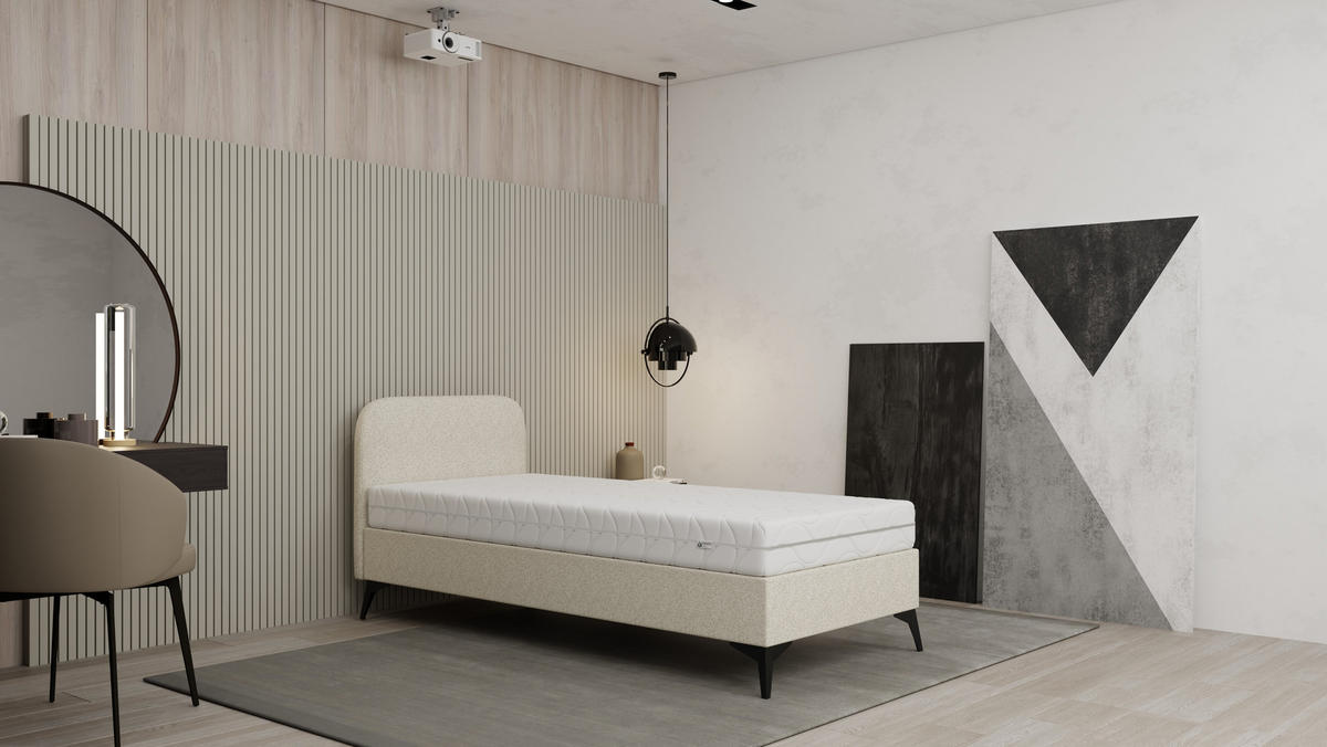 POLSTERBETT Mavilo 90 x 200 cm mit Bettkasten und Lattenrost Federkernmatratze Bonel H3 - beige - Beige, Holz (90/200cm) - Panda Möbel