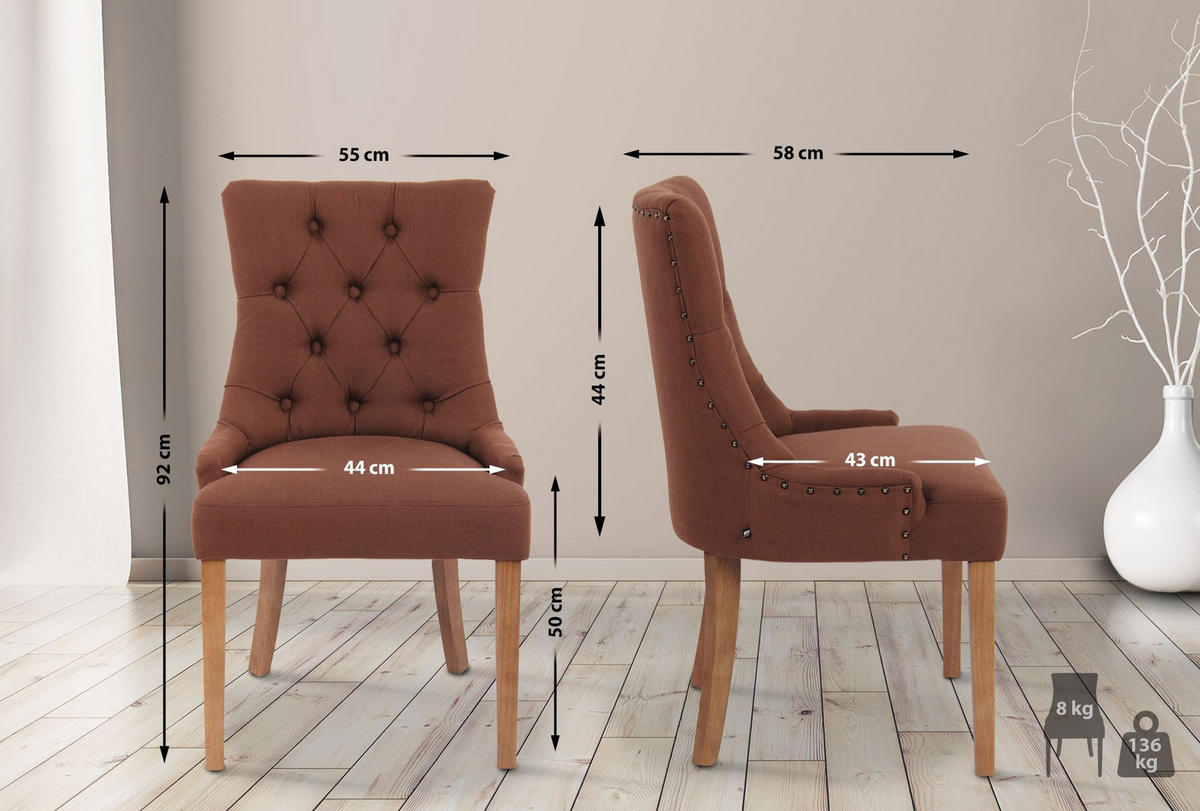 WOHNZIMMERSTUHL Stoff braun - Naturfarben/Braun, Holz/Textil (55/92/58cm) - CLP