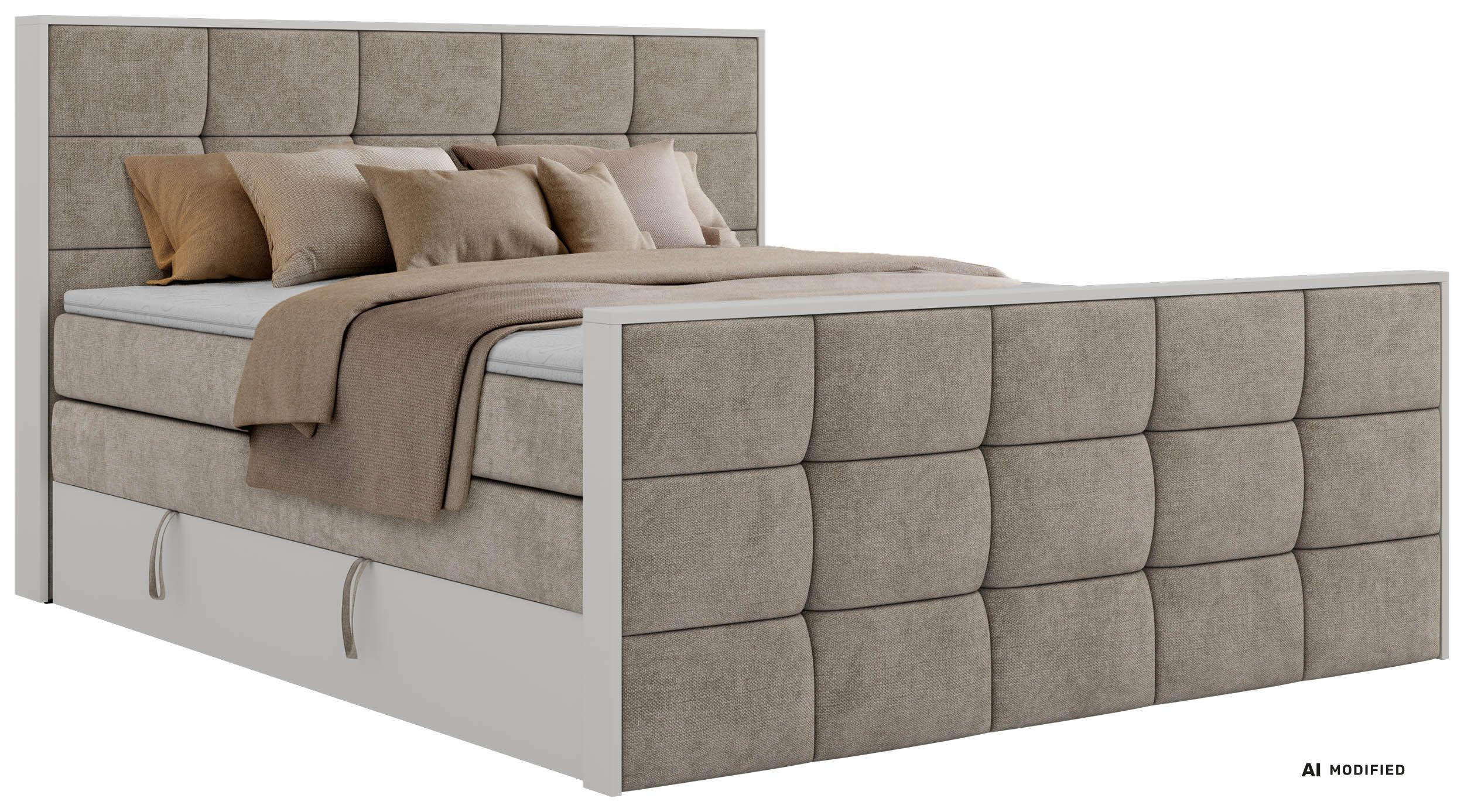 BOXSPRINGBETT ALVIT KING DUO 160/200 - Greige Stukture - Topper T25 - H4 - Greige/Schwarz, Kunststoff/Textil (160/200cm) - MKS