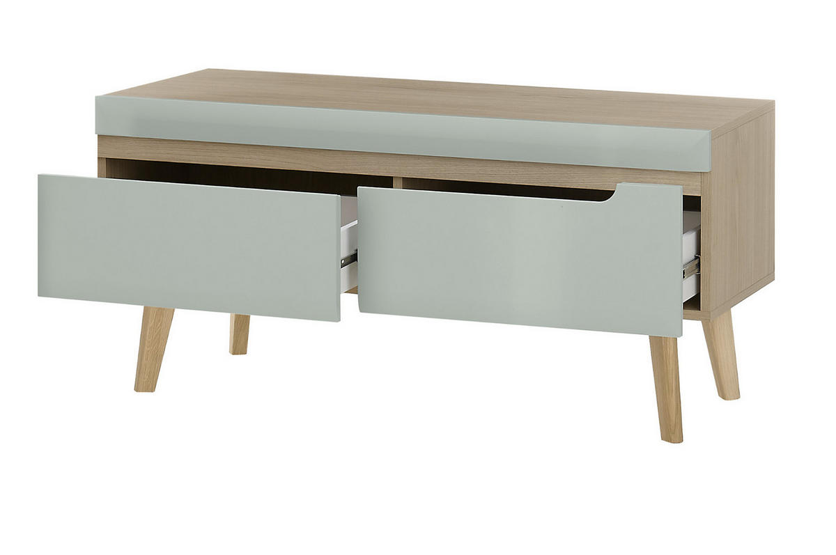 WOHNWAND 3-teilig pistazie grün, Eiche, skandinavisch 234 cm, Wohnkombination mit Soft-Close - Eichefarben/Pastellgrün, Eichenholz/Holz (234/170/40cm) - Furn.Design