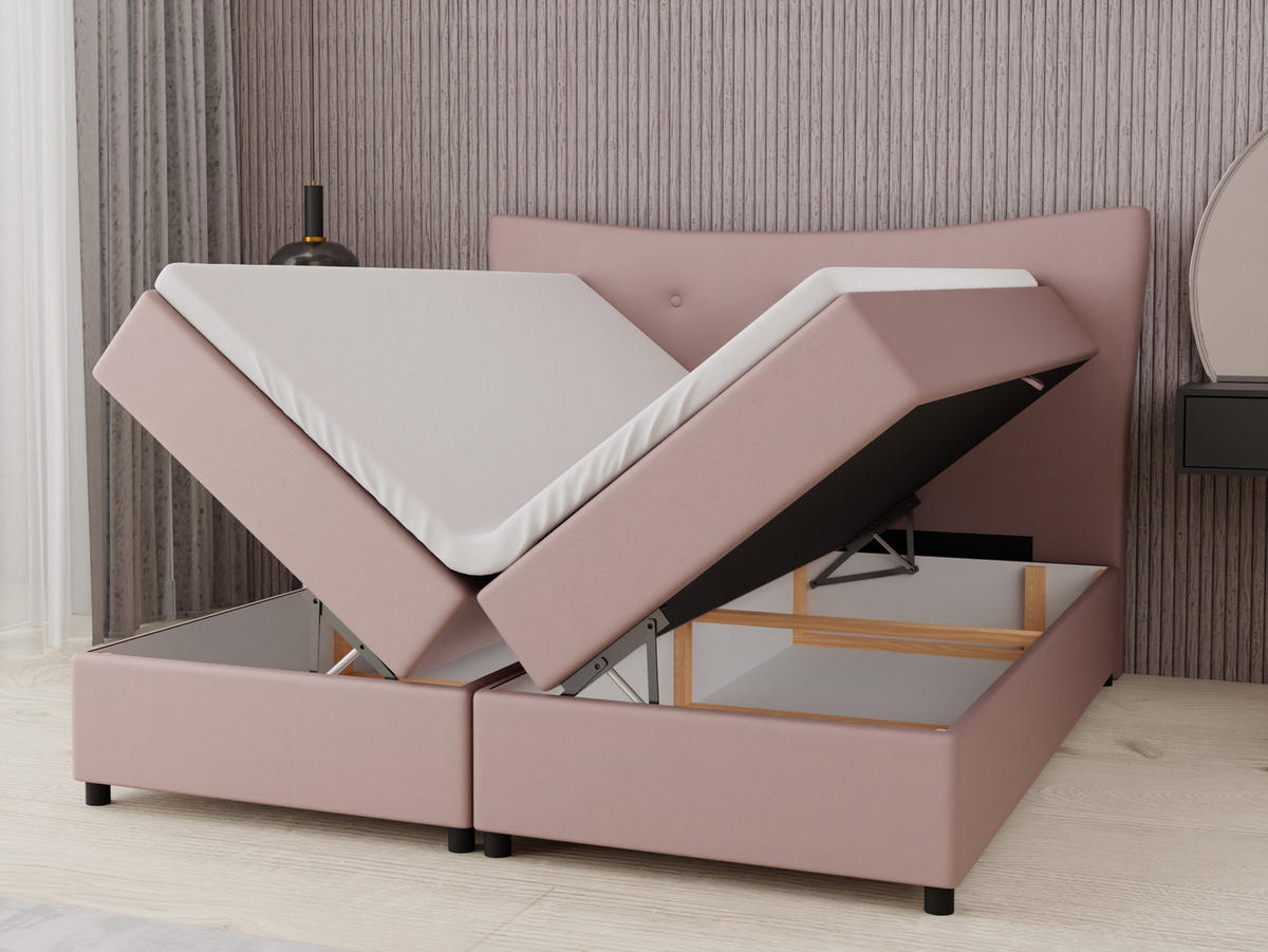 BOXBETT Nevada 180 x 200 cm Doppelbett mit hochwertiger Bonell-Matratze und Topper - rosa - Rosa, Holz (180/200cm) - Panda Möbel