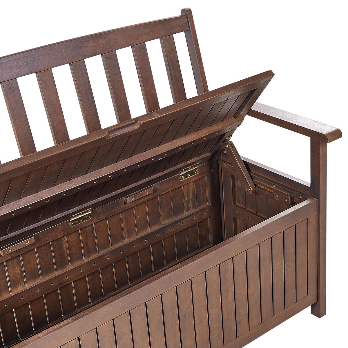 GARTENBANK Akazienholz dunkelbraun mit Stauraum Auflage hellgrau Sovana 120 cm - Hellgrau/Braun, Holz (120/91/60cm) - Beliani