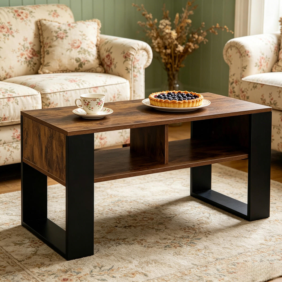 COUCHTISCH 90/45/45 cm schwarz-braun aus Holz mit 2 Fächern - Schwarz, Holz (45/90/45.5cm) - OKWISH