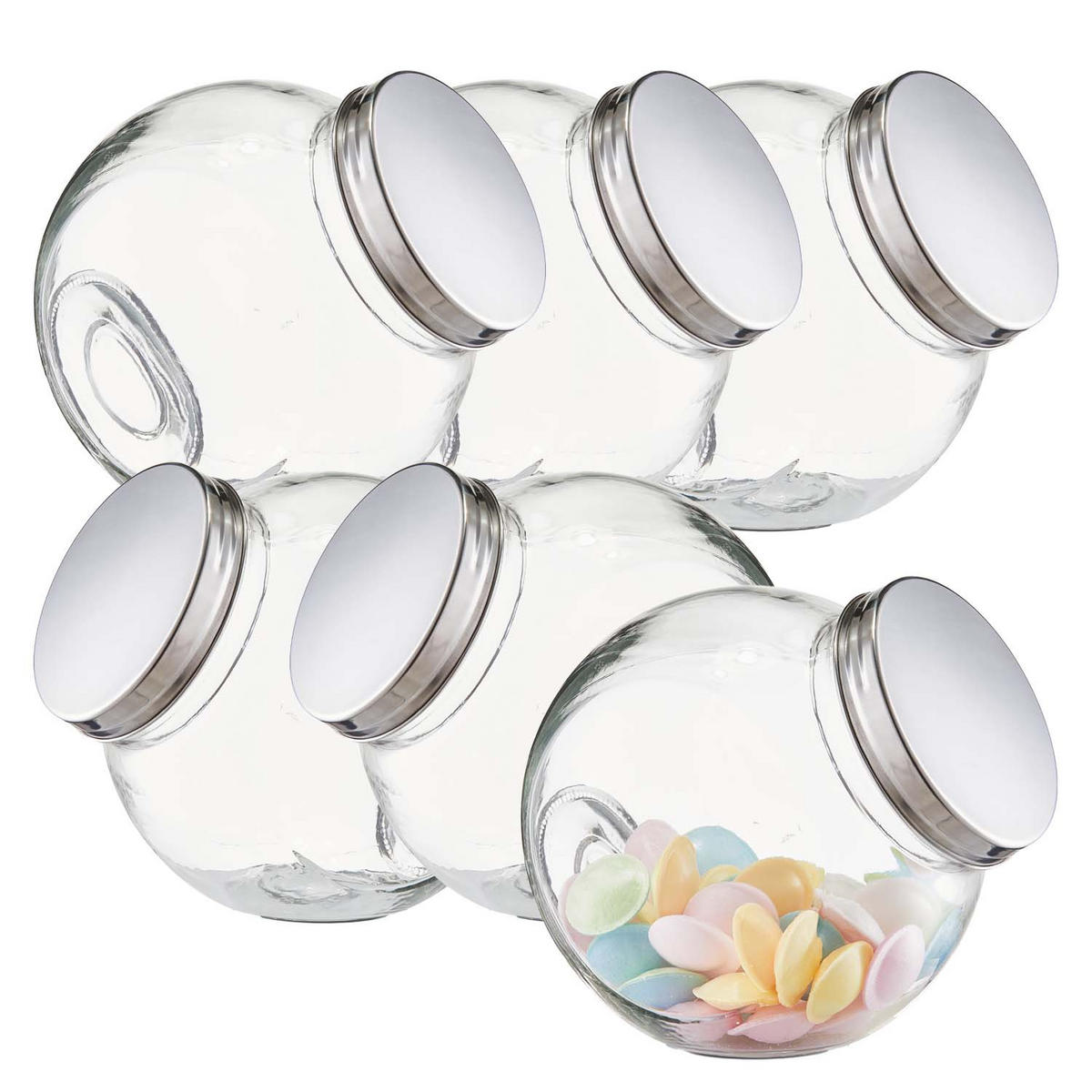 VORRATSGLAS 6 Stück Candy, Edelstahldeckel - 19 x 13,5 x 19 cm - Transparent, Glas (13.5/19/19cm) - Zeller Present