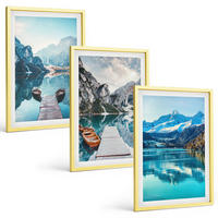 BILDER SET 3er Set - 40x60 cm Goldrahmen - Spiegelung der Boote auf Bergseen - Goldfarben, Kunststoff (40/60cm) - TULUP