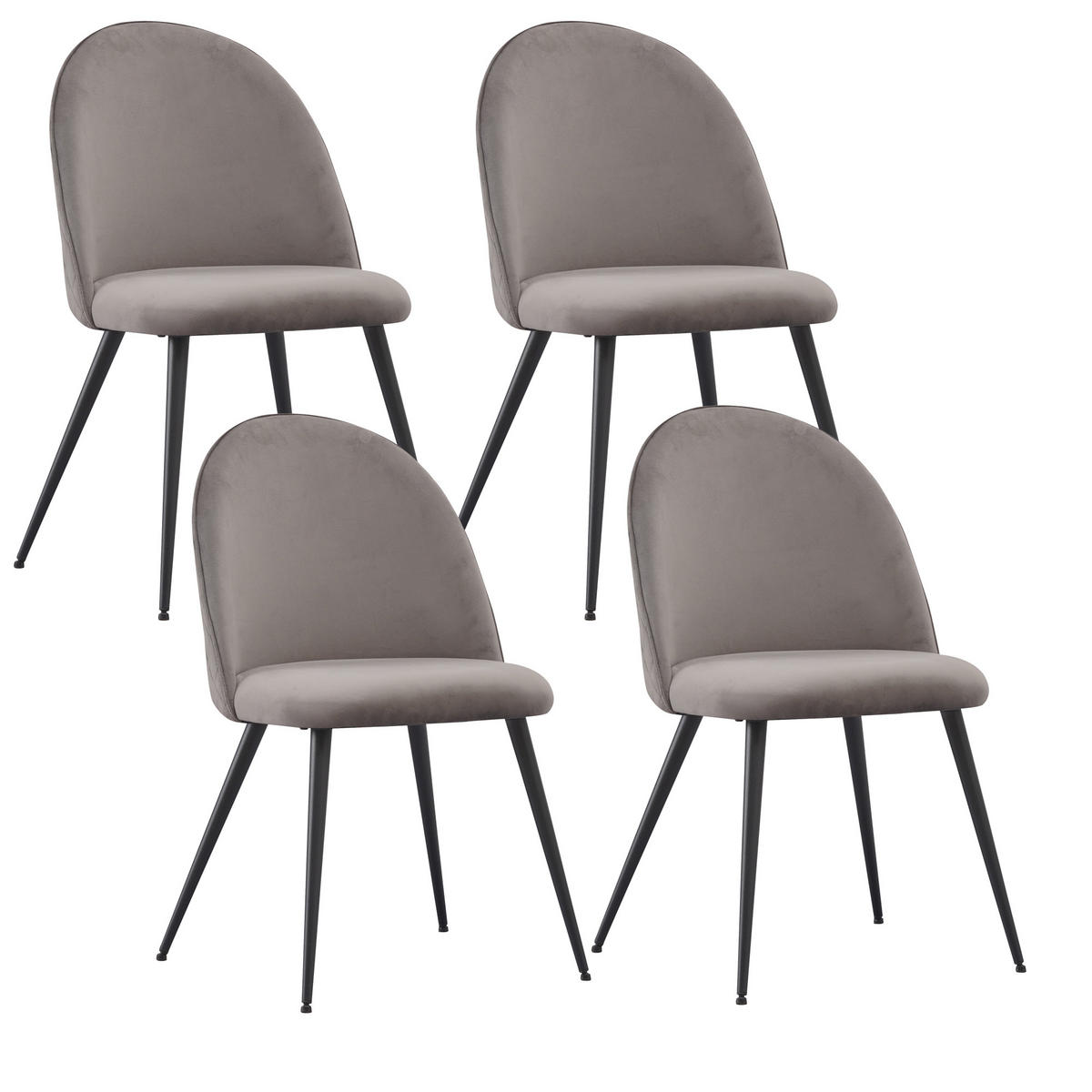 STUHL CAPO Samtbezug Metallbeine 4er Set Grau - Grau, Textil/Metall (53/84/44cm) - Albatros