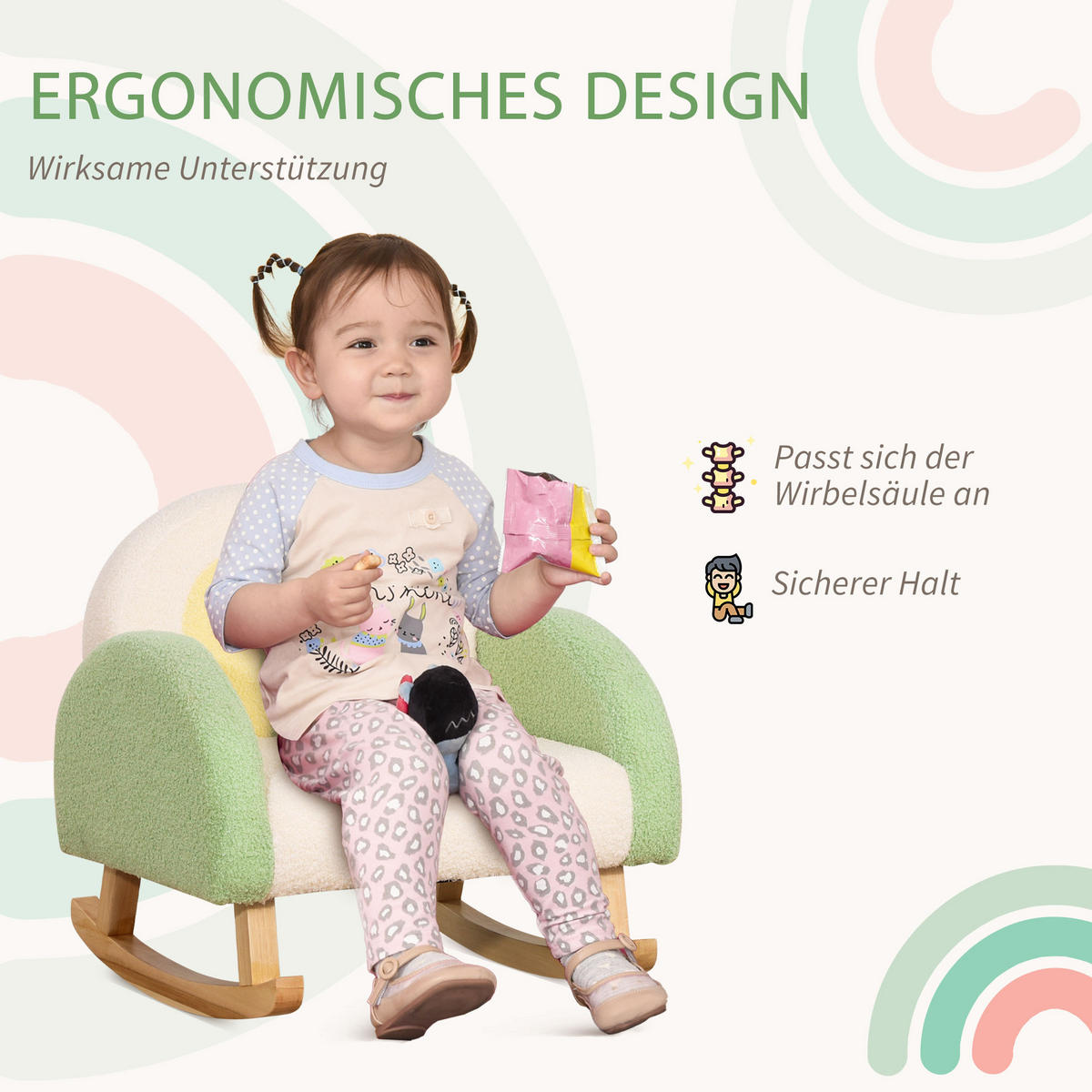 KINDERSOFA, Grün, Lammfellimitat - Grün, Holz (45/44/50cm) - HOMCOM