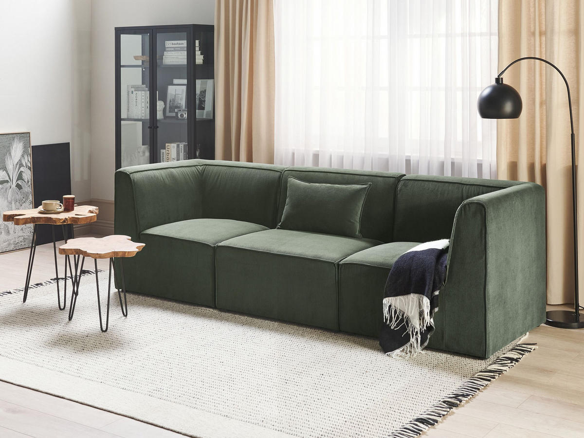 3-SITZER-SOFA Cord dunkelgrün Lemvig - Grün, Textil (250/78/83cm) - Beliani