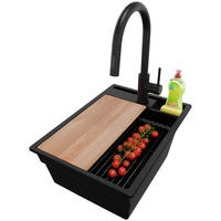 GRANITSPÜLE Oslo Pocket, 2-er set Alles Schwarz 38/53 cm 1 Becken + Küchenarmatur 40/20 cm + Ablauf-Set + Küchenzubehörset ab 40er Unterschrank - Beige/Schwarz, Kunststoff (38/20/53cm) - Primagran