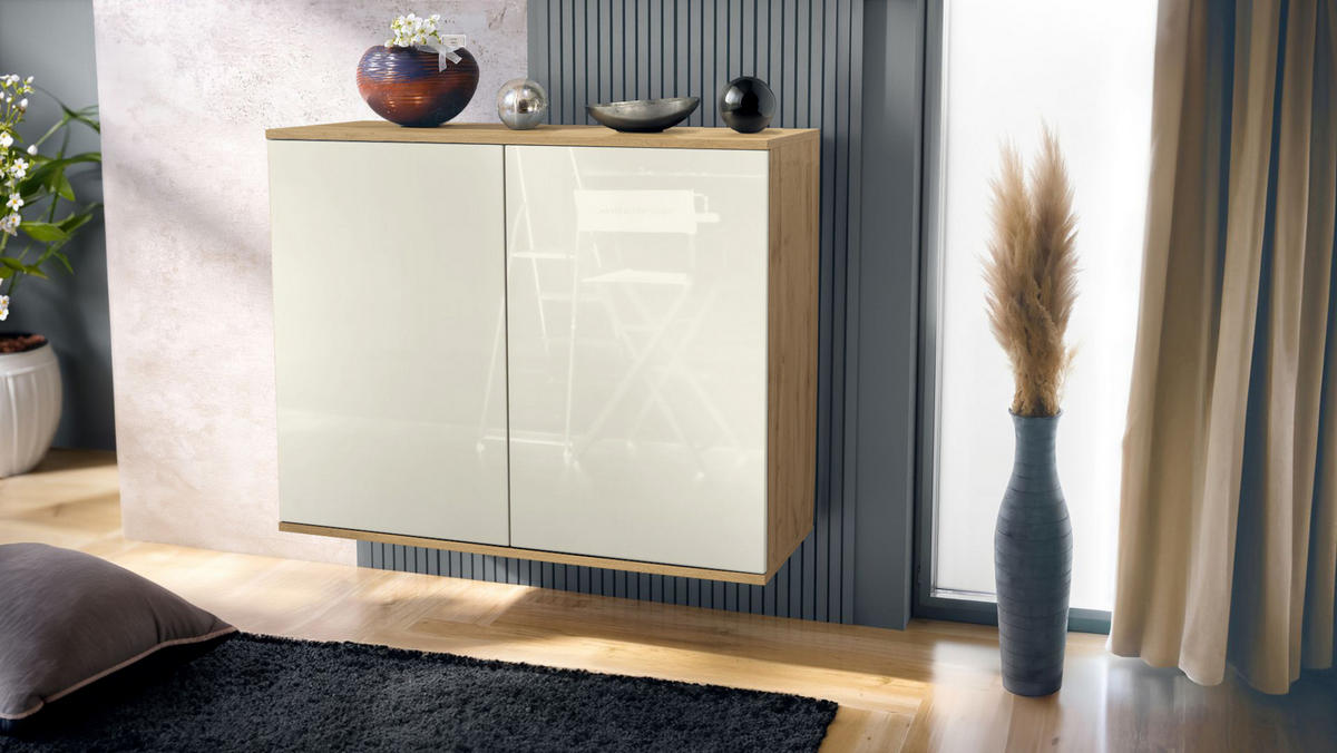 KOMMODE Skadu Creme Hochglanz - Creme, Holzwerkstoff (92.5/73.5/35cm) - Vladon