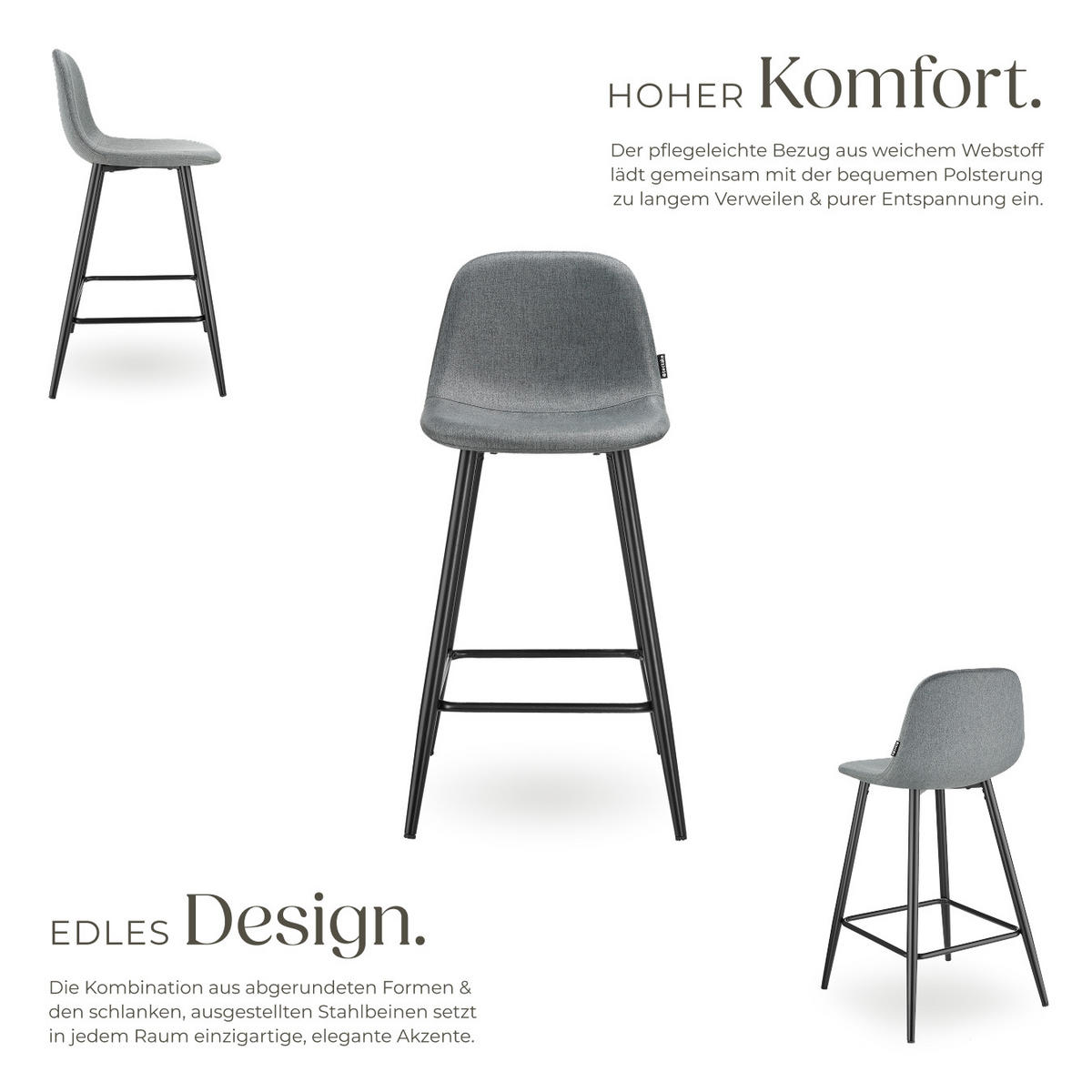 THEKENSTUHL Willow,45 x 48 x 92 cm, Belastbarkeit 120 kg,dunkelgrau/schwarz - Dunkelgrau/Schwarz, Kunststoff (45/92/48cm) - tectake