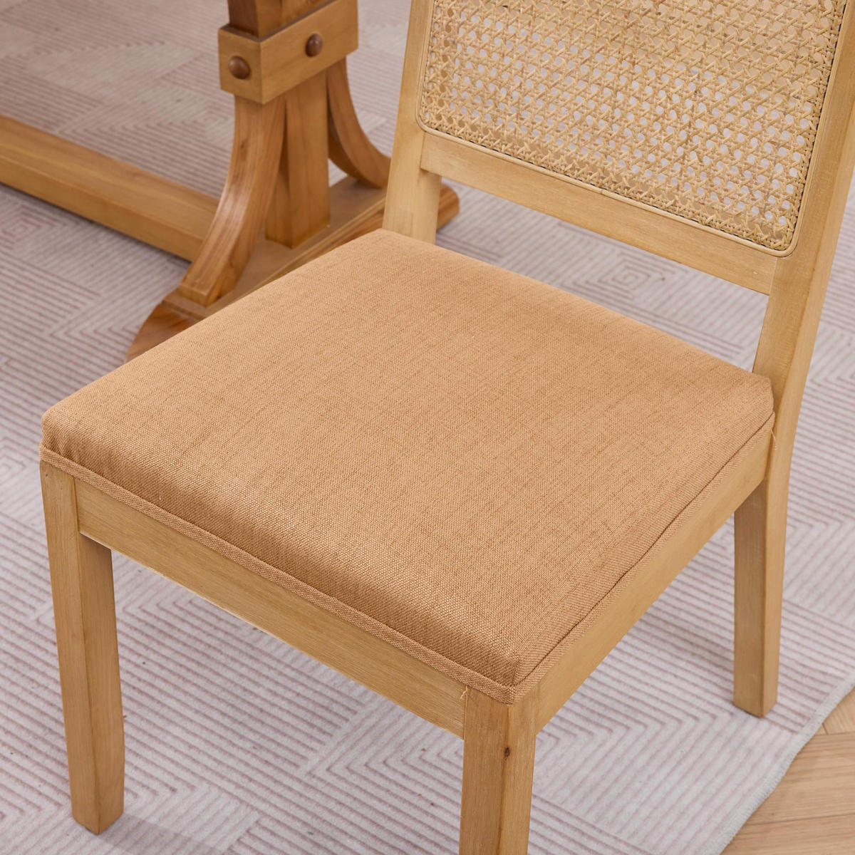 STUHL-SET DE-36363 2 Stück mit Rattan-Rückenlehne Beige - Cognac, Holz (48/86.5/56cm) - ComfortXL