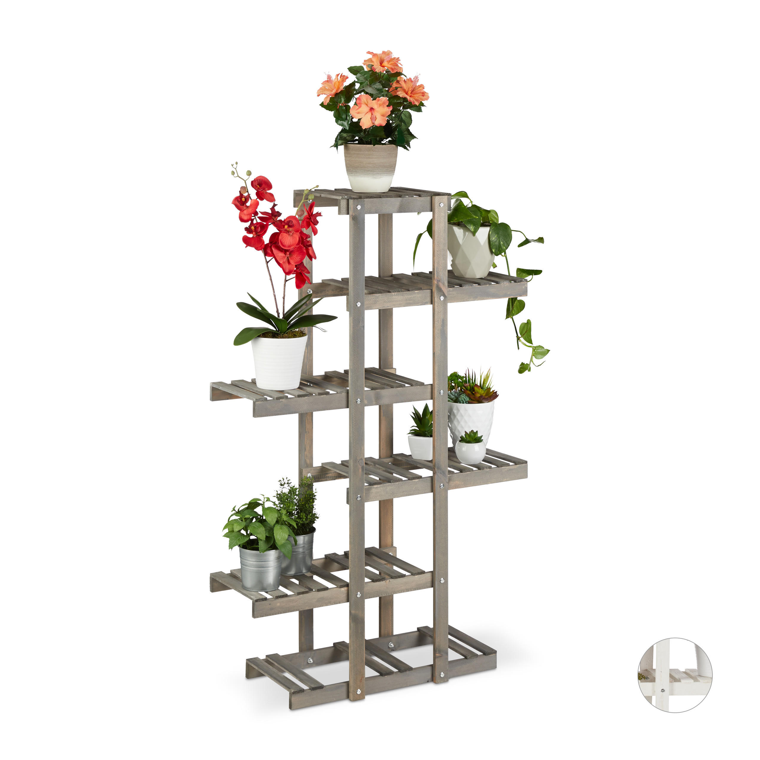 BLUMENREGAL - Grau, Holz (81/125/25cm) - Relaxdays