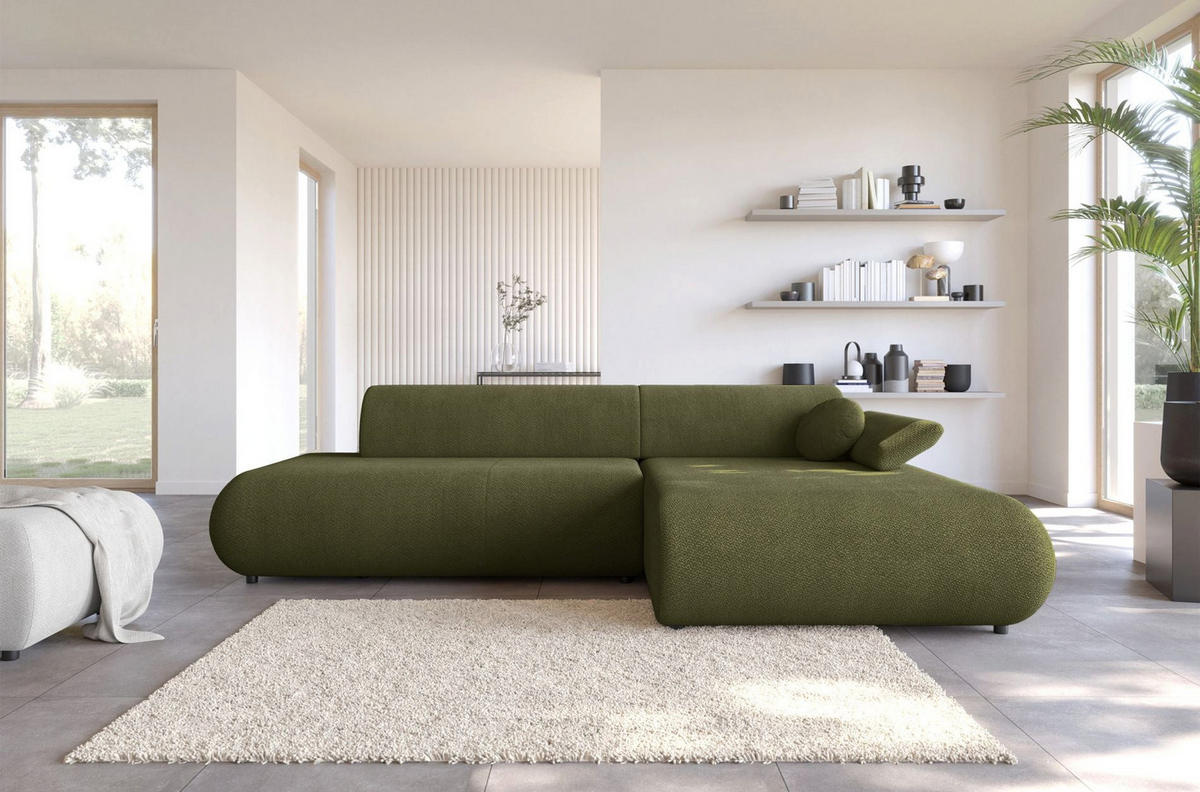 ECKSOFA Armone Olivgrün Chenille - Schwarz/Olivgrün, Kunststoff/Textil (173.5/286cm) - Selsey