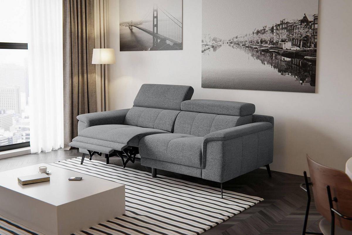 RELAXSOFA FIERO 3-Sitzer mit 1 Relaxfunktion, grau - Schwarz/Grau, Holzwerkstoff/Textil (212/82/103cm) - Courtois Laville