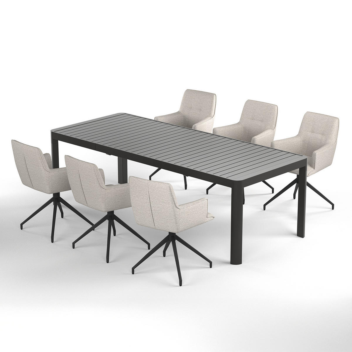 GARTENESSGRUPPE - 7-teilig - Stahl / Polyester - Sandfarben, Textil/Metall - home24