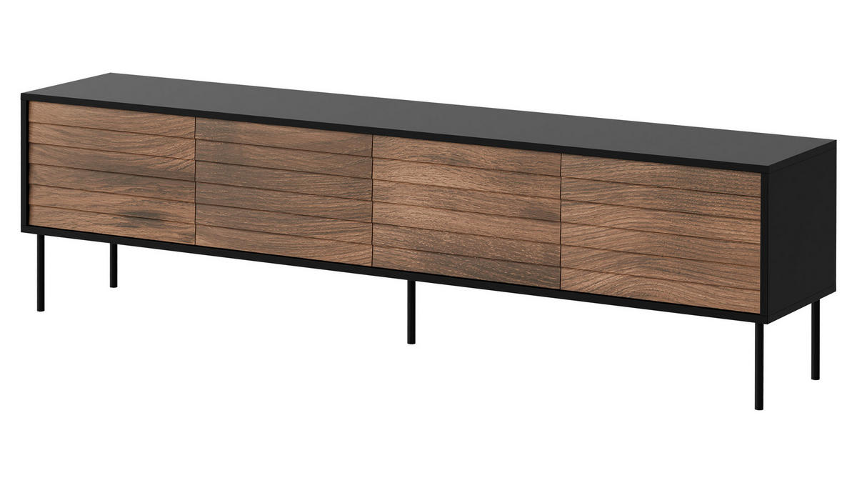 TV-LOWBOARD Cortina 200 4D - Schwarz/Braun, Holzwerkstoff/Metall (200/55/40cm) - MIRJAN24