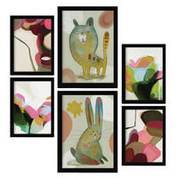 POSTER Set Mit 6 Hasen & Welpen 2 In Tiere Zusammenfassungen A3 & A4 Schwarzer Rahmen - Schwarz, Papier (29/3cm) - Nacnic