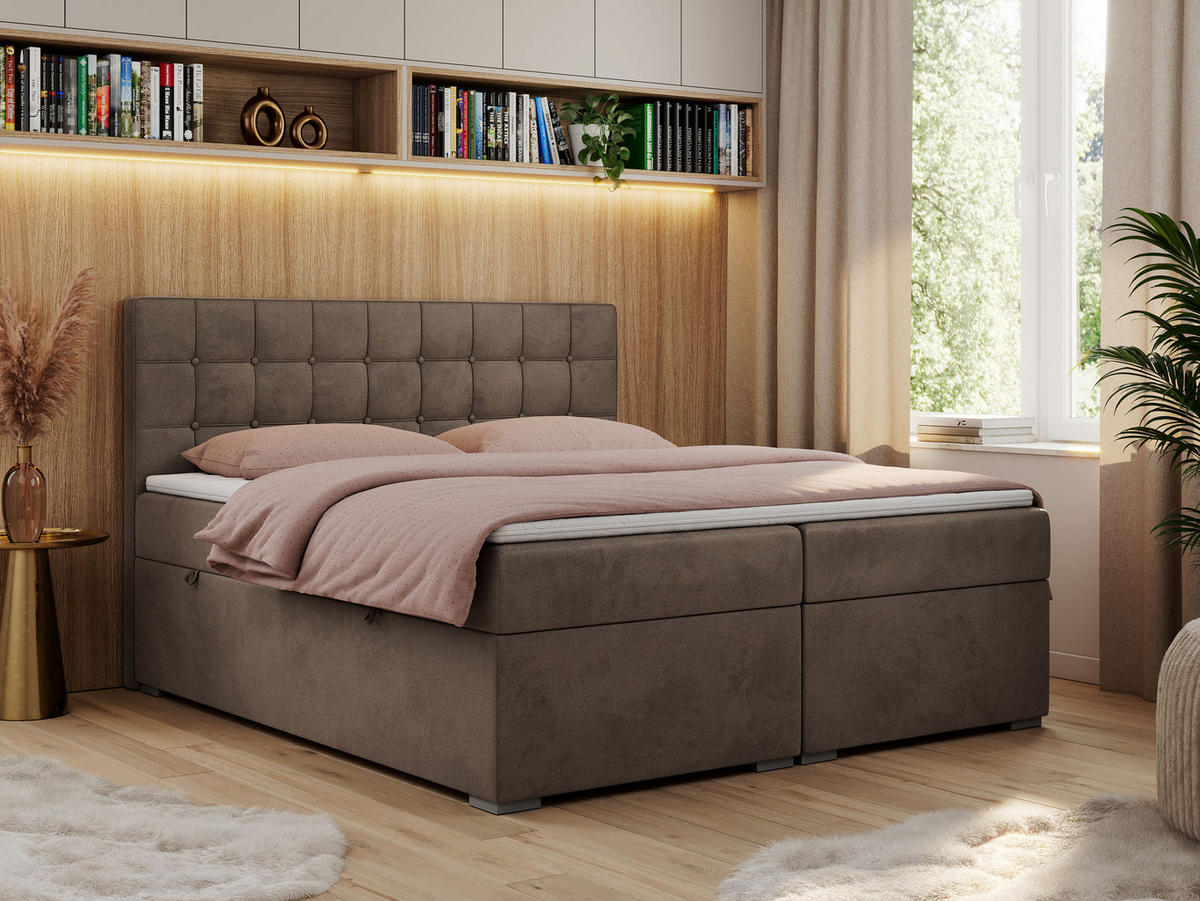 BOXBETT CARMEN 120/200 Braun Velvet - H3 - Braun, Holz/Textil (120/200cm) - MKS